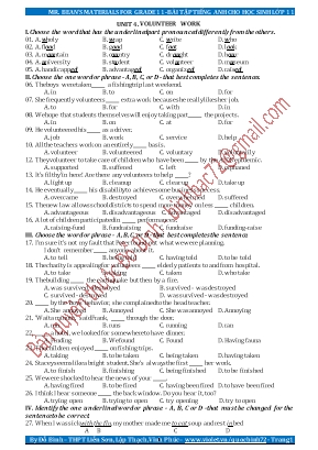 Bài tập Tiếng Anh cho học sinh Lớp 11 - Unit 4 Volunteer work - Đỗ Bình